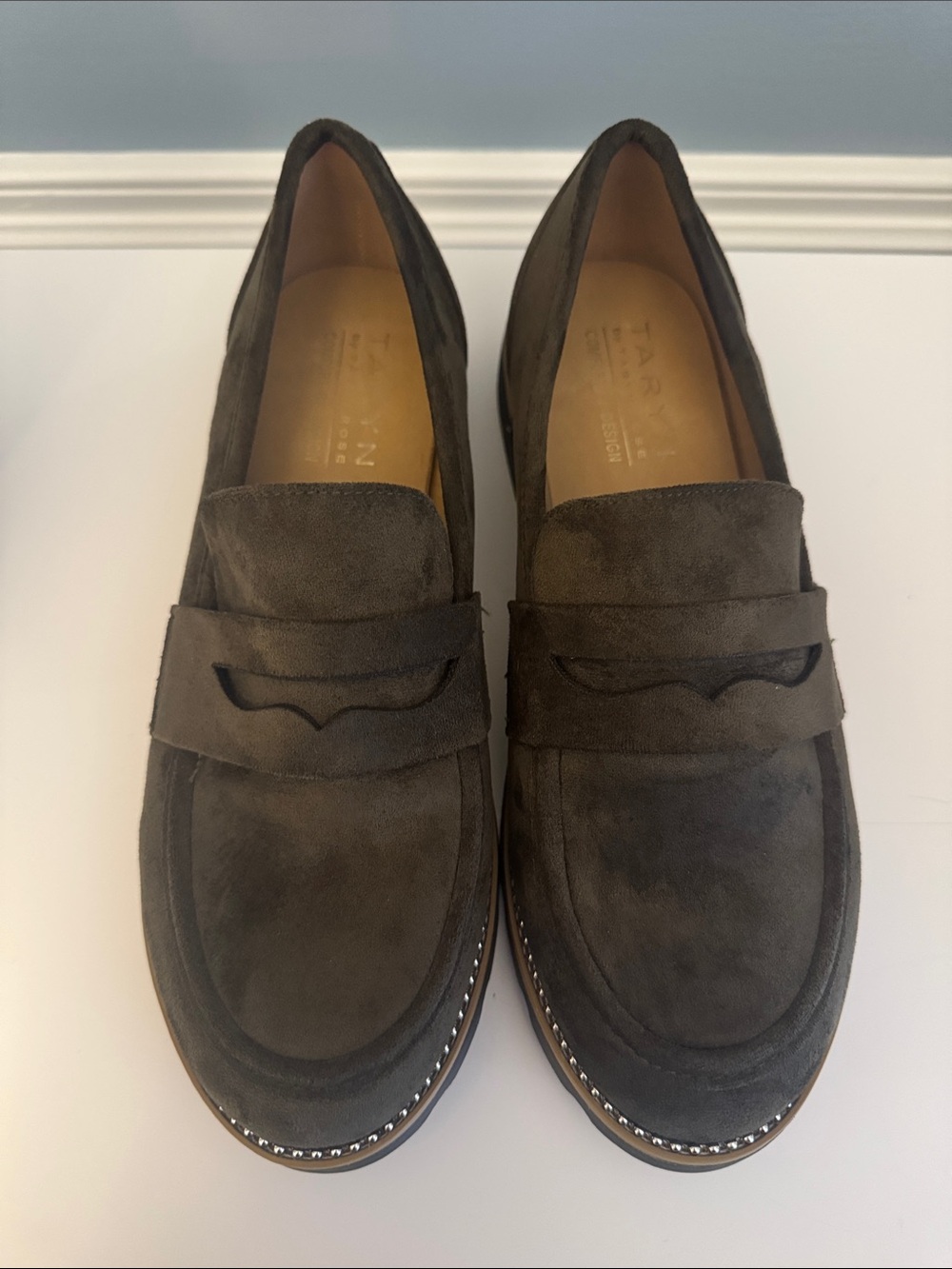 Women's Suede Penny Loafers - Suede Olive size 9